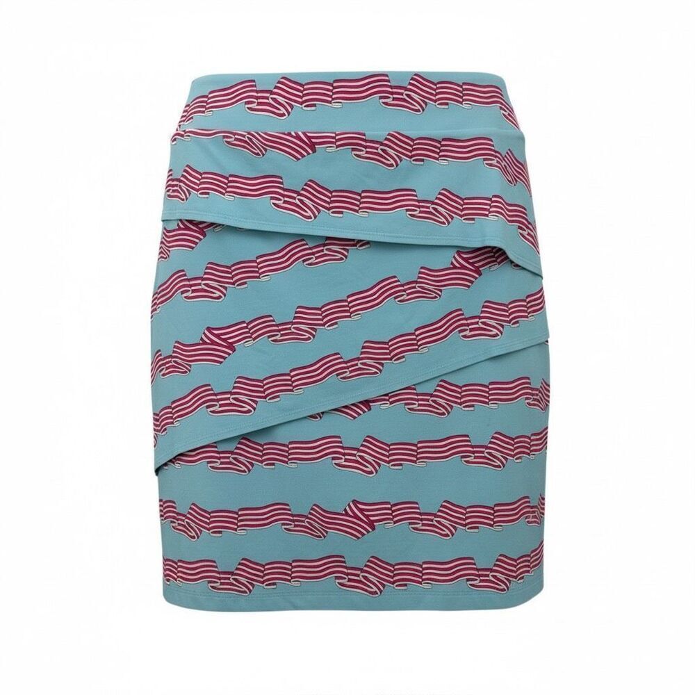 J. McLaughlin Tiered Skirt Catalina Cloth Size Large Blue Ribbons Americana